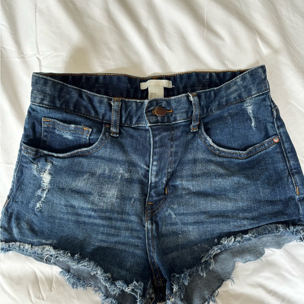 H&M Blue Jean Shorts Distressed High-Waisted